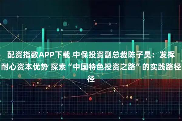 配资指数APP下载 中保投资副总裁陈子昊：发挥耐心资本优势 探索“中国特色投资之路”的实践路径